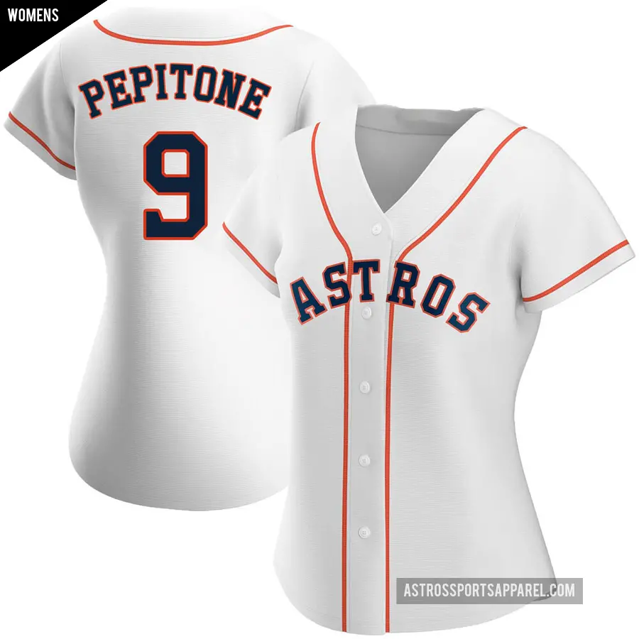 Women's Houston Astros ＃9 Joe Pepitone Authentic White Home Jersey
