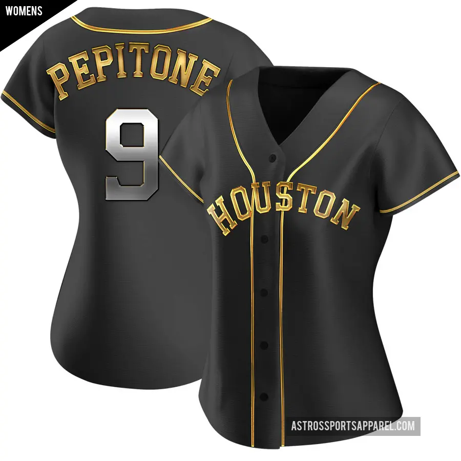 Women's Houston Astros ＃9 Joe Pepitone Replica Gold Black en Alternate Jersey