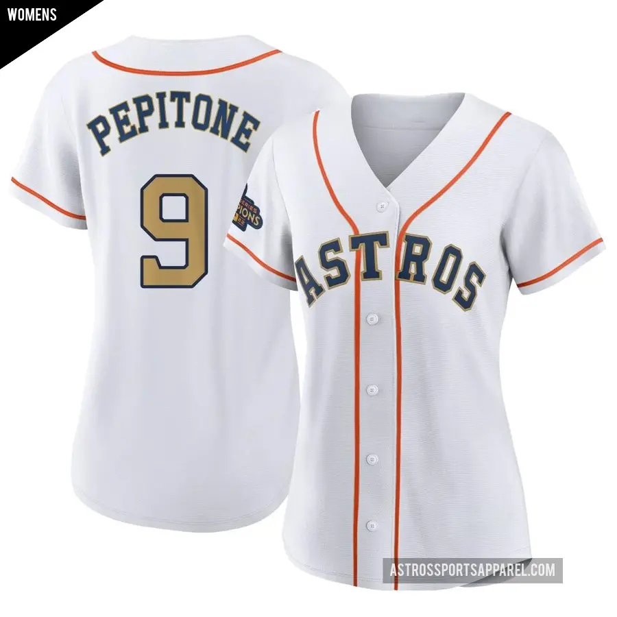 Women's Houston Astros ＃9 Joe Pepitone Replica Gold White 2023 Collection Jersey