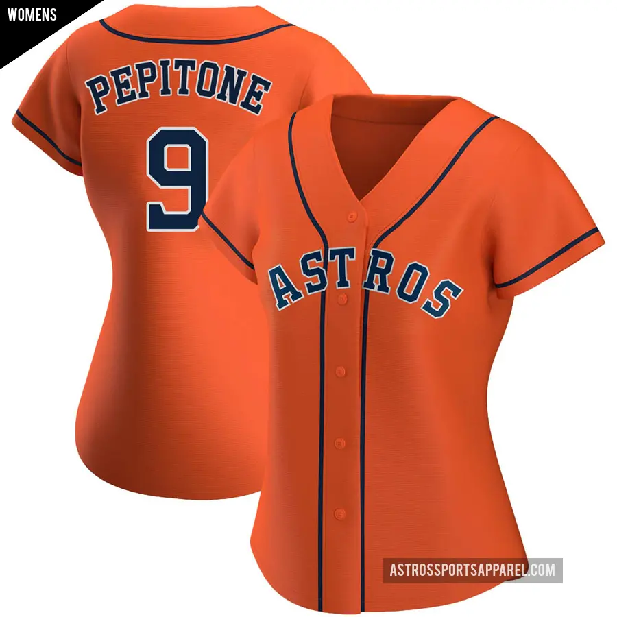Women's Houston Astros ＃9 Joe Pepitone Replica Orange Alternate Jersey