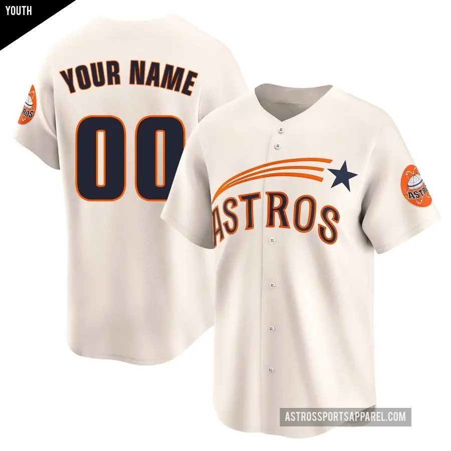 Youth Houston Astros ＃00 Custom Limited Cream Throwback Cooperstown Collection Jersey