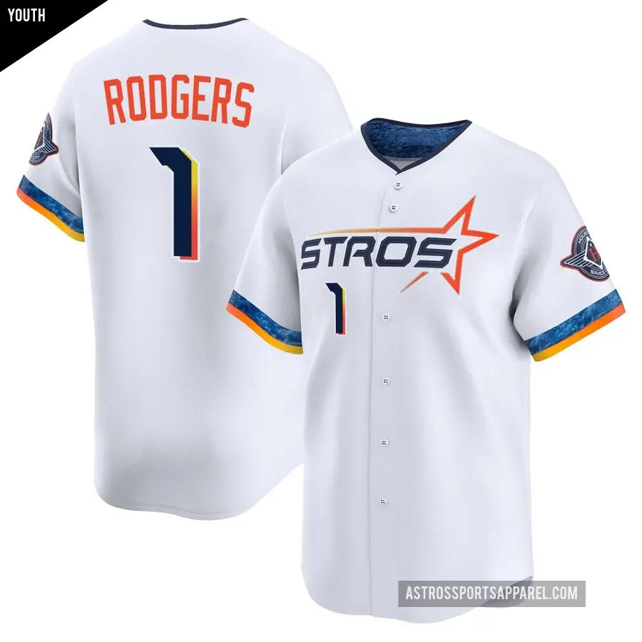Youth Houston Astros ＃1 Brendan Rodgers Limited White 2025 City Connect Jersey