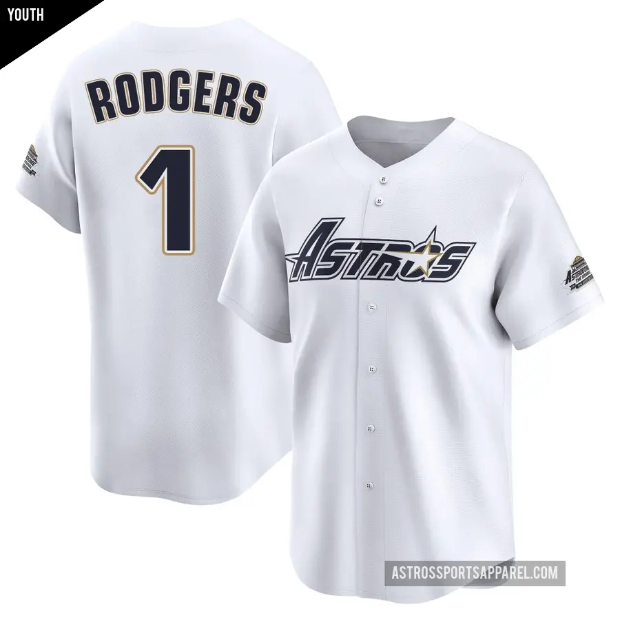 Youth Houston Astros ＃1 Brendan Rodgers Limited White Throwback Cooperstown Collection Jersey