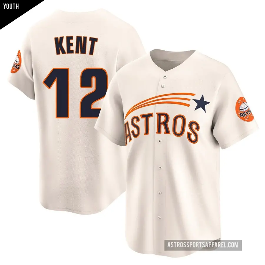 Youth Houston Astros ＃12 Jeff Kent Limited Cream Throwback Cooperstown Collection Jersey