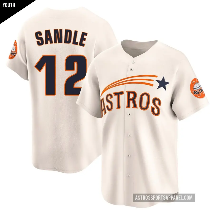 Youth Houston Astros ＃12 Michael Sandle Limited Cream Throwback Cooperstown Collection Jersey