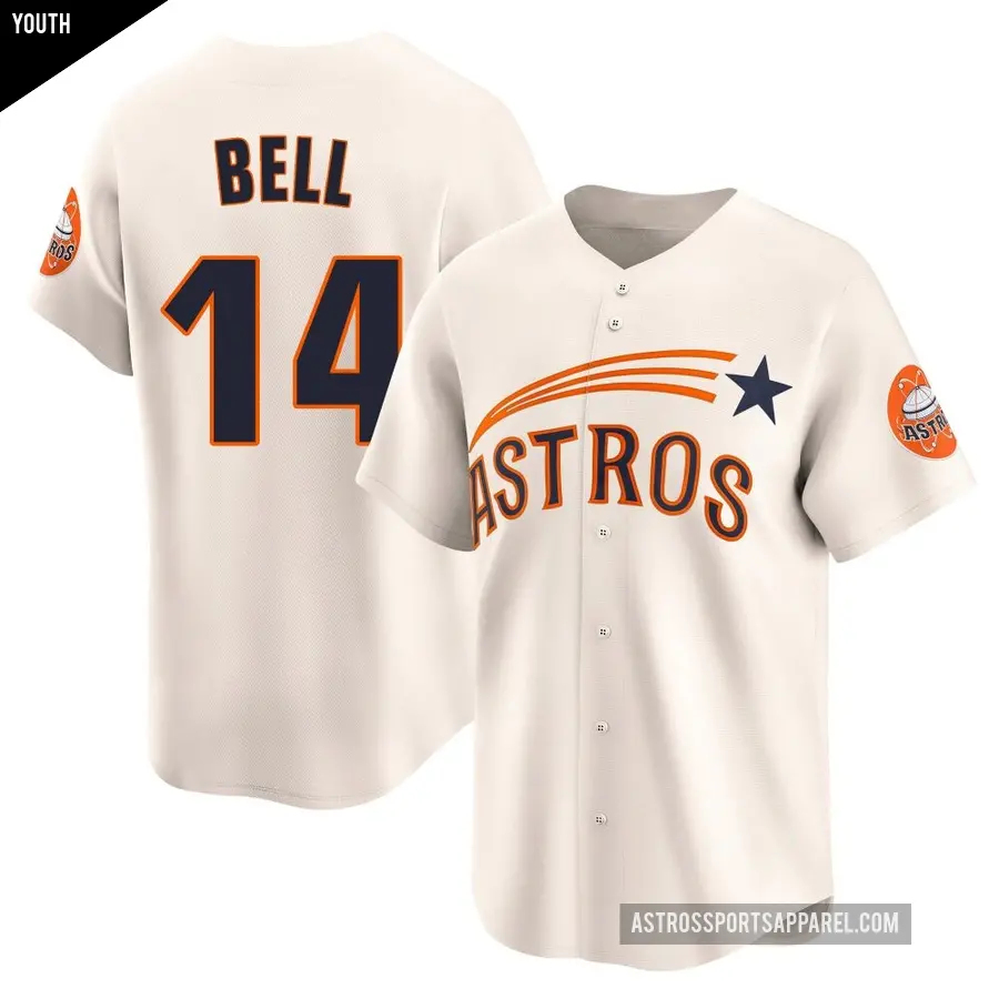 Youth Houston Astros ＃14 Derek Bell Limited Cream Throwback Cooperstown Collection Jersey