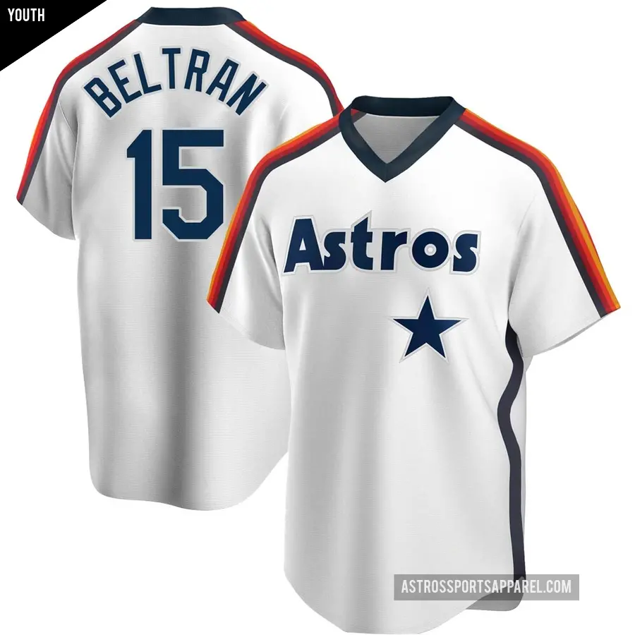 Youth Houston Astros ＃15 Carlos Beltran Replica White Home Cooperstown Collection Team Jersey