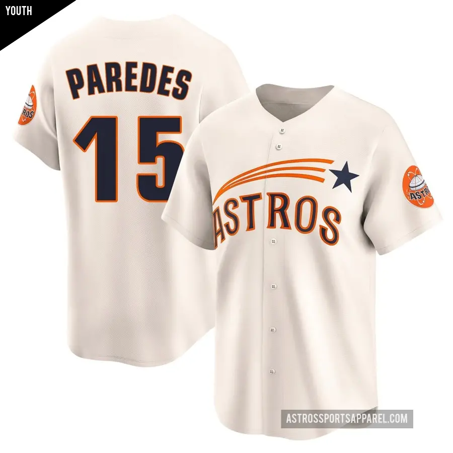 Youth Houston Astros ＃15 Isaac Paredes Limited Cream Throwback Cooperstown Collection Jersey