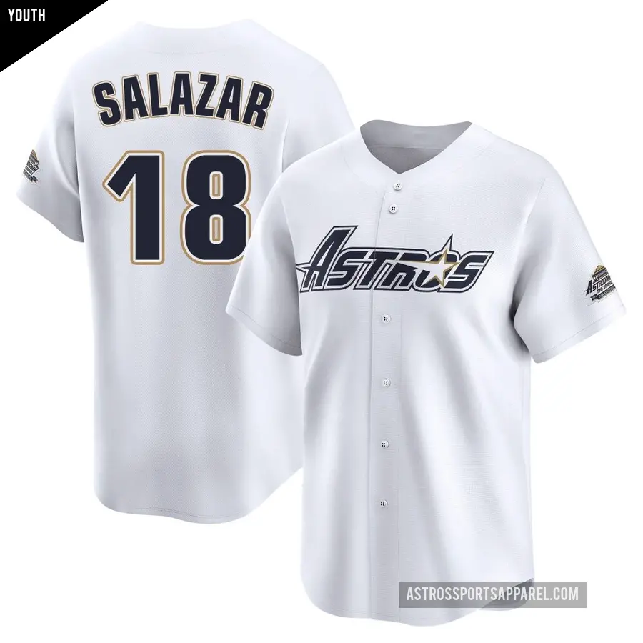 Youth Houston Astros ＃18 Cesar Salazar Limited White Throwback Cooperstown Collection Jersey