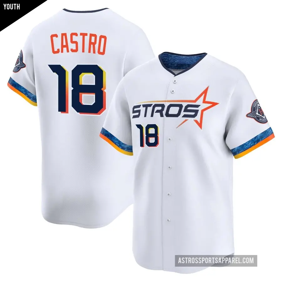Youth Houston Astros ＃18 Jason Castro Limited White 2025 City Connect Jersey