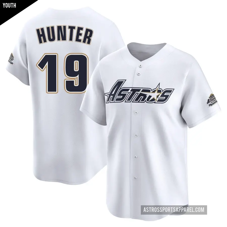 Youth Houston Astros ＃19 Brian Hunter Limited White Throwback Cooperstown Collection Jersey