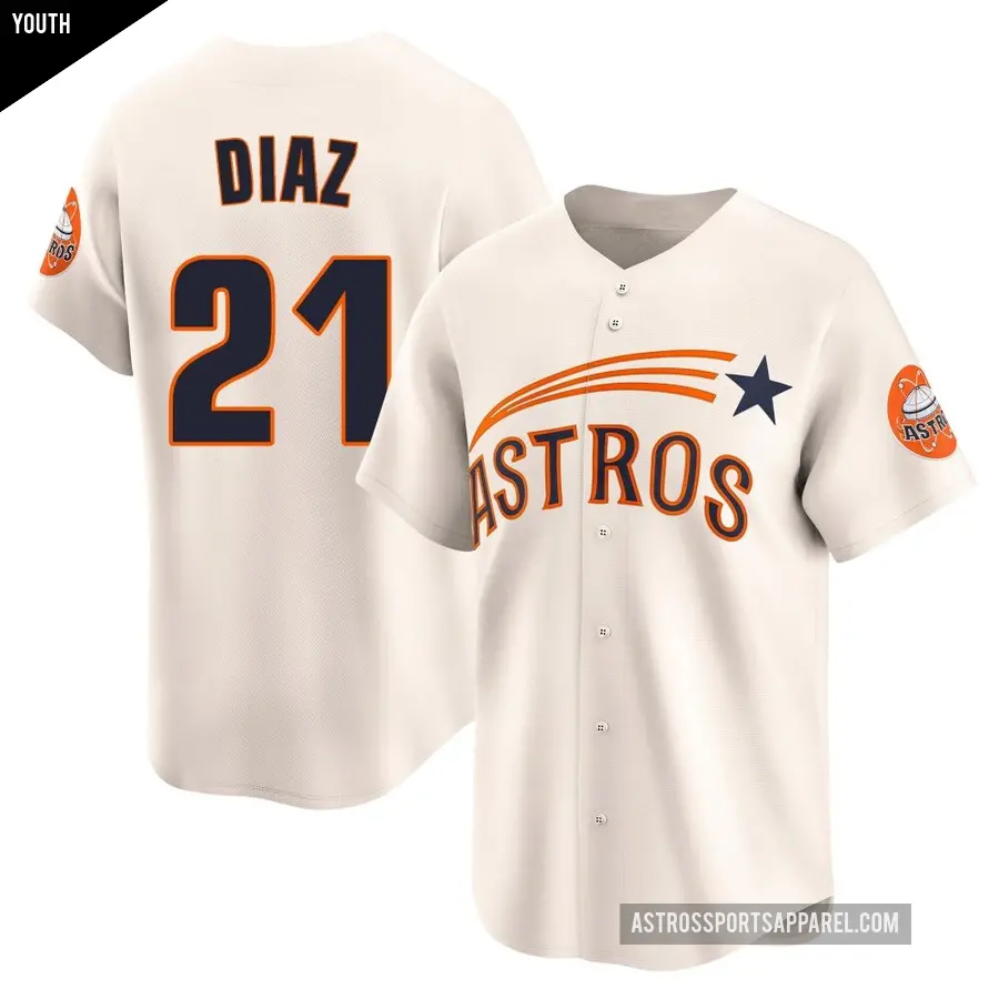 Youth Houston Astros ＃21 Yainer Diaz Limited Cream Throwback Cooperstown Collection Jersey