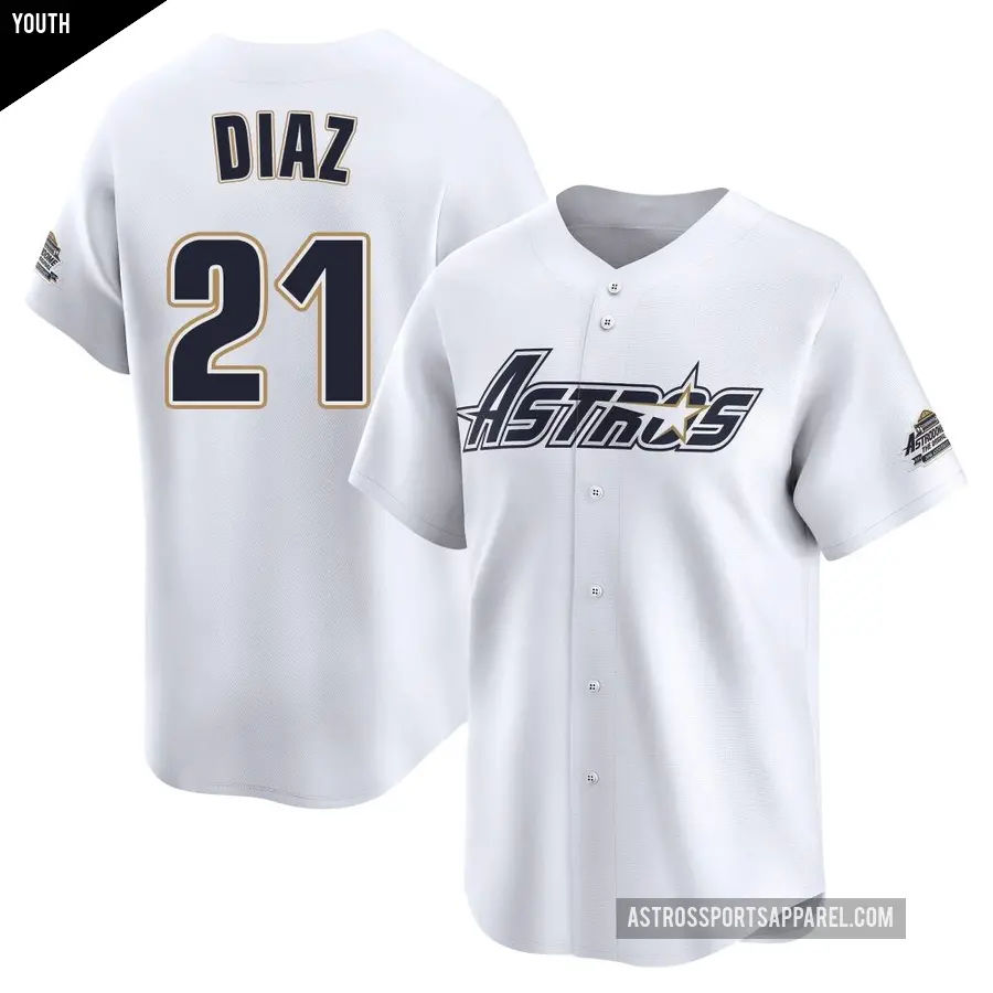 Youth Houston Astros ＃21 Yainer Diaz Limited White Throwback Cooperstown Collection Jersey