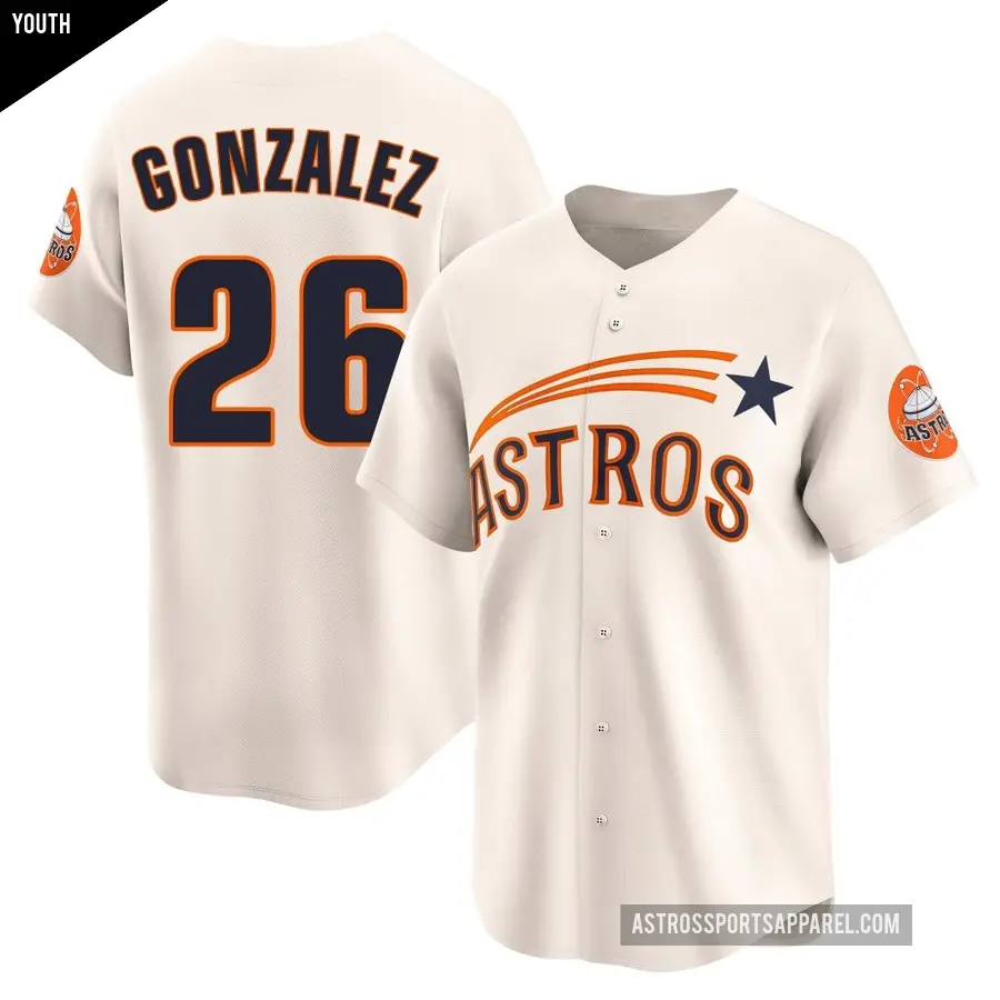 Youth Houston Astros ＃26 Luis Gonzalez Limited Cream Throwback Cooperstown Collection Jersey
