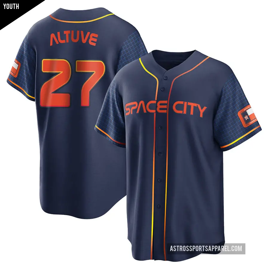 Youth Houston Astros ＃27 Jose Altuve Replica Navy 2022 City Connect Jersey