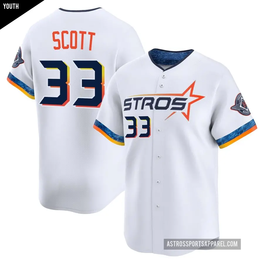 Youth Houston Astros ＃33 Mike Scott Limited White 2025 City Connect Jersey