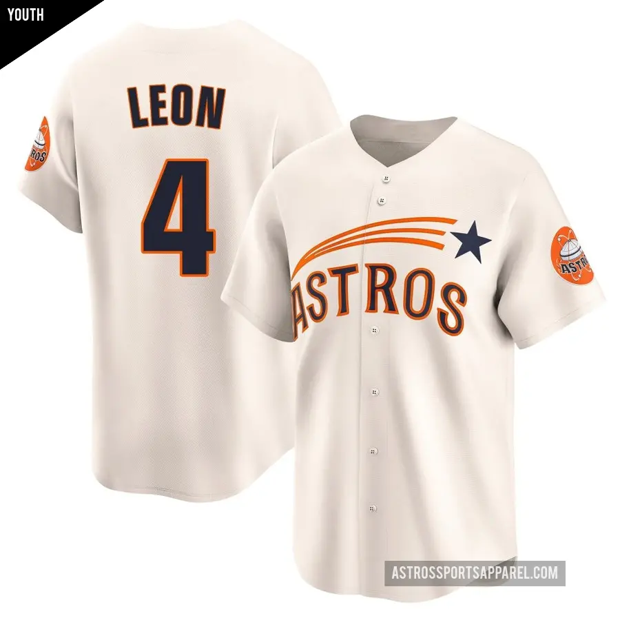 Youth Houston Astros ＃4 Pedro Leon Limited Cream Throwback Cooperstown Collection Jersey