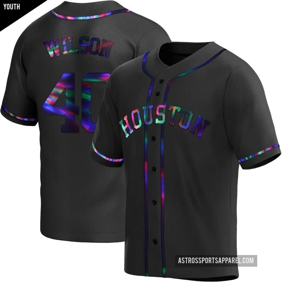 Youth Houston Astros ＃40 Don Wilson Replica Black Holographic Alternate Jersey