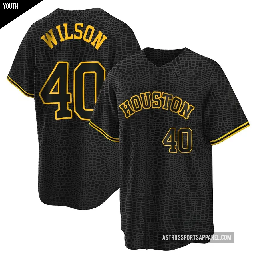 Youth Houston Astros ＃40 Don Wilson Replica Black Snake Skin City Jersey