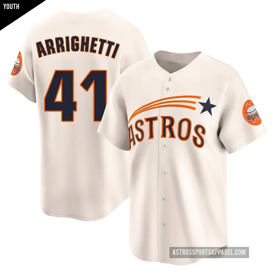 Youth Houston Astros ＃41 Spencer Arrighetti Limited Cream Throwback Cooperstown Collection Jersey