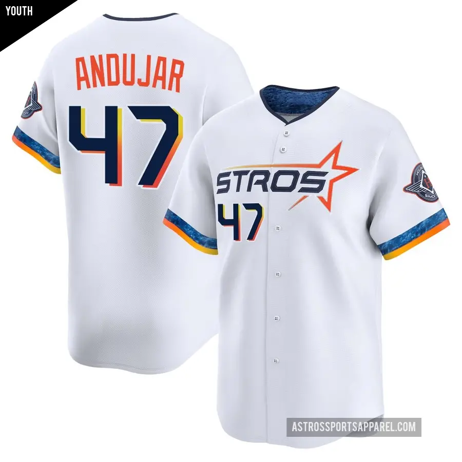 Youth Houston Astros ＃47 Joaquin Andujar Limited White 2025 City Connect Jersey