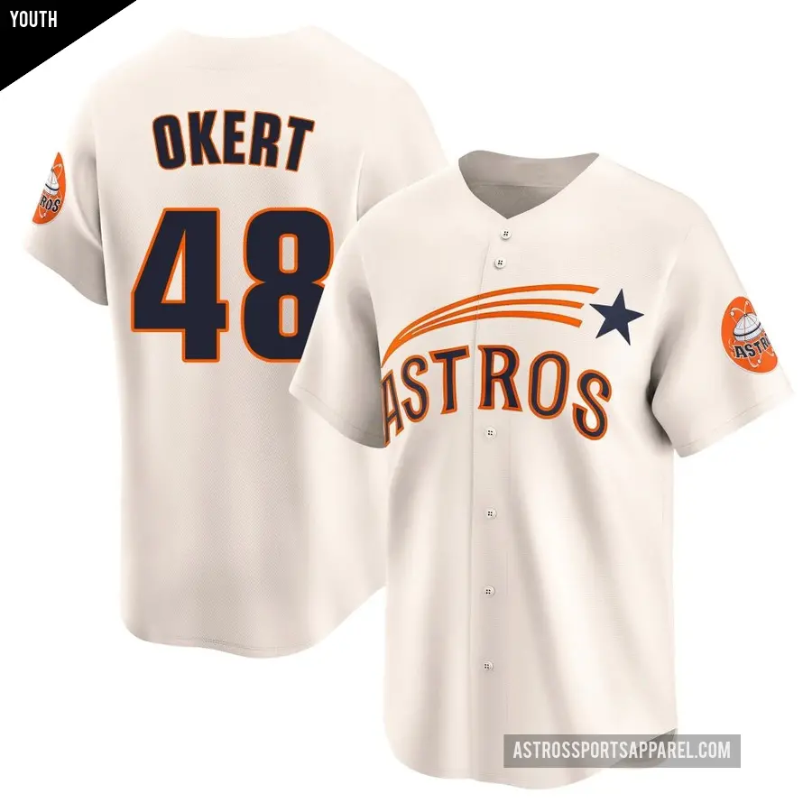 Youth Houston Astros ＃48 Steven Okert Limited Cream Throwback Cooperstown Collection Jersey