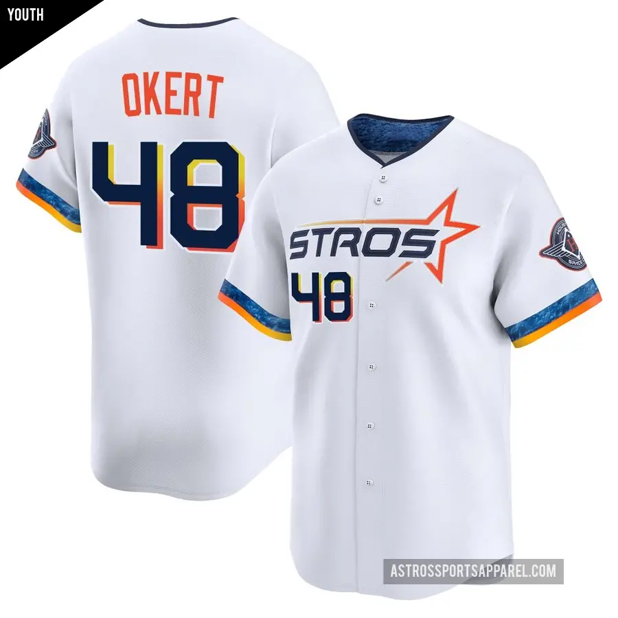 Youth Houston Astros ＃48 Steven Okert Limited White 2025 City Connect Jersey