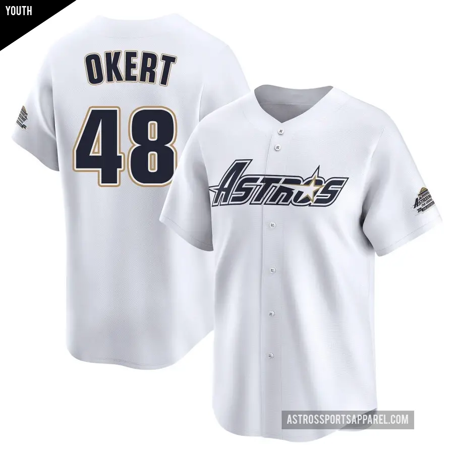Youth Houston Astros ＃48 Steven Okert Limited White Throwback Cooperstown Collection Jersey