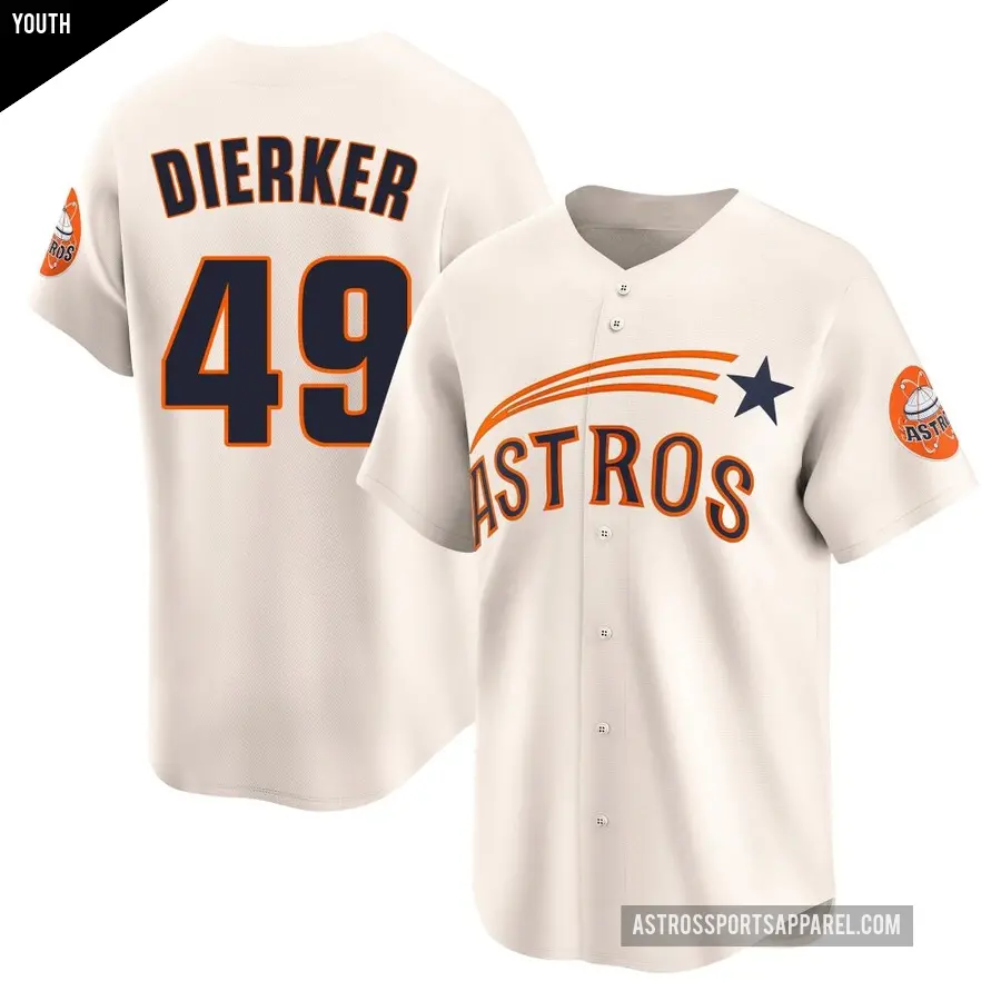 Youth Houston Astros ＃49 Larry Dierker Limited Cream Throwback Cooperstown Collection Jersey