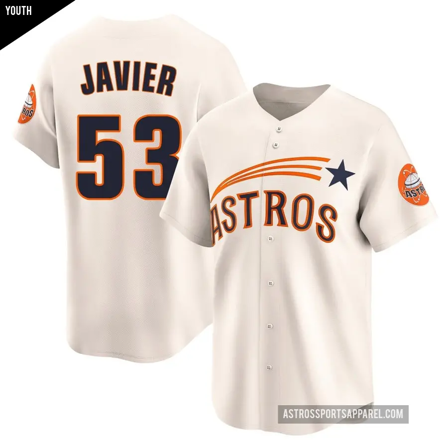 Youth Houston Astros ＃53 Cristian Javier Limited Cream Throwback Cooperstown Collection Jersey