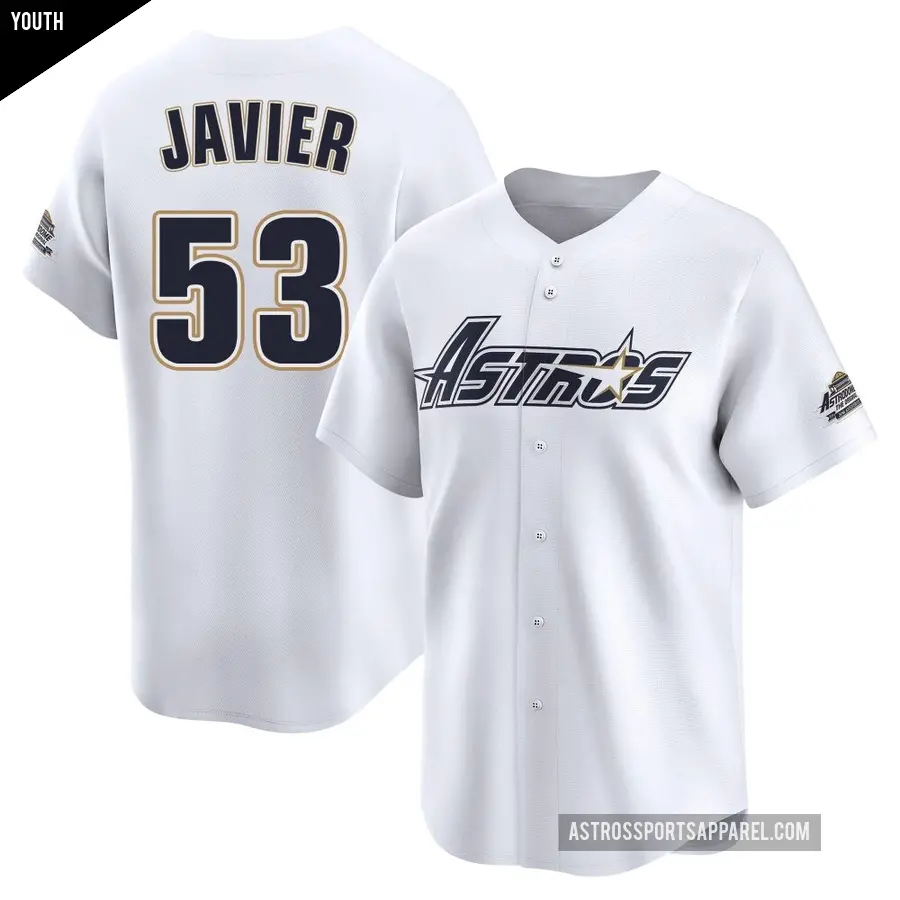 Youth Houston Astros ＃53 Cristian Javier Limited White Throwback Cooperstown Collection Jersey