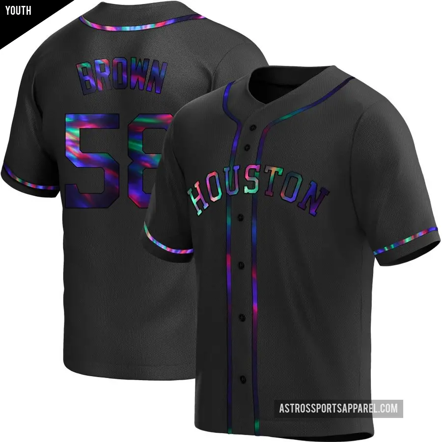 Youth Houston Astros ＃58 Hunter Brown Replica Black Holographic Alternate Jersey