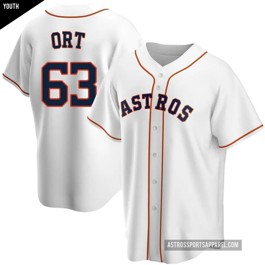 Youth Houston Astros ＃63 Kaleb Ort Replica White Home Jersey