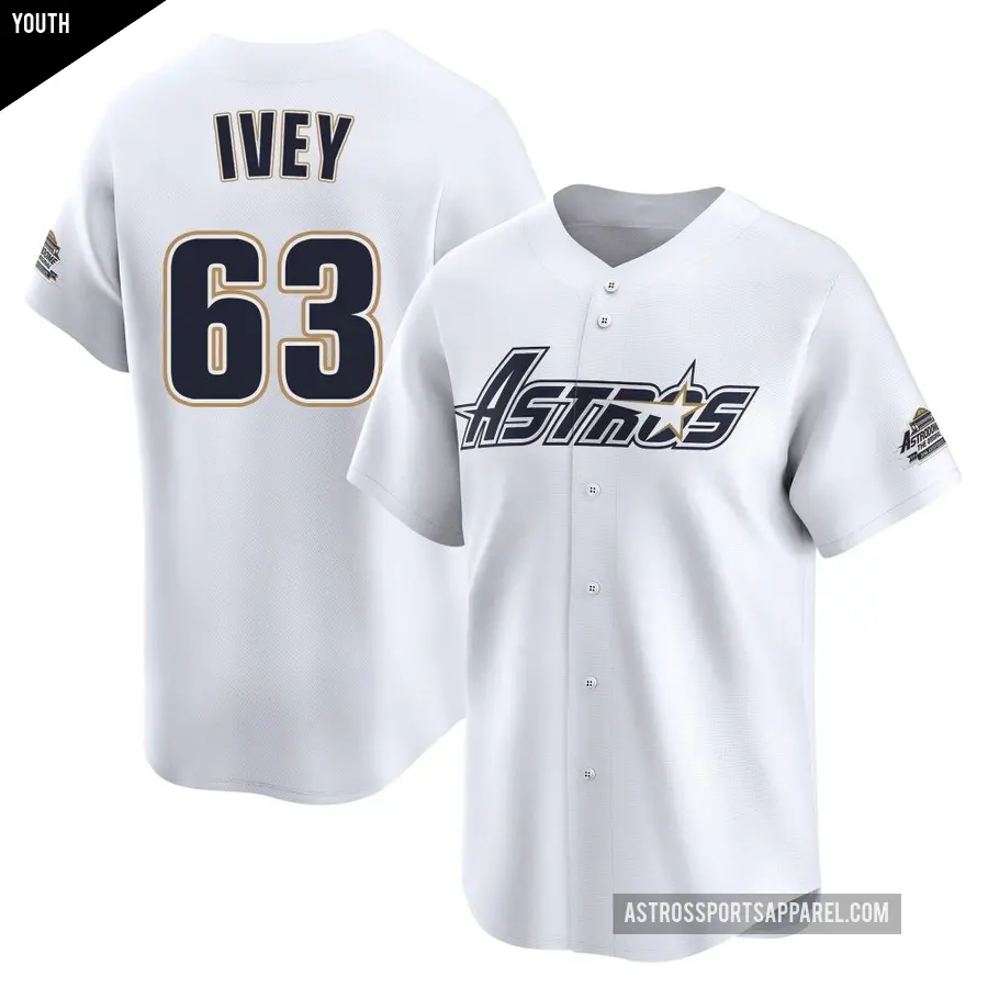 Youth Houston Astros ＃63 Tyler Ivey Limited White Throwback Cooperstown Collection Jersey