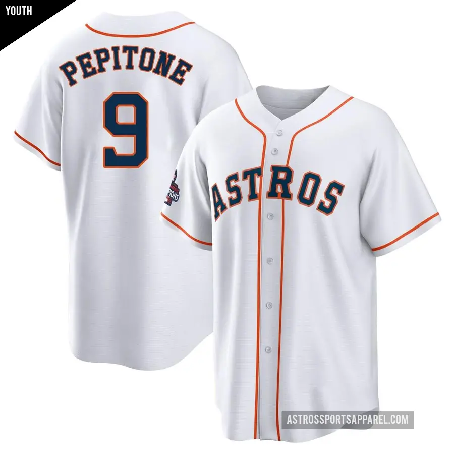 Youth Houston Astros ＃9 Joe Pepitone Replica White 2022 World Series Champions Home Jersey