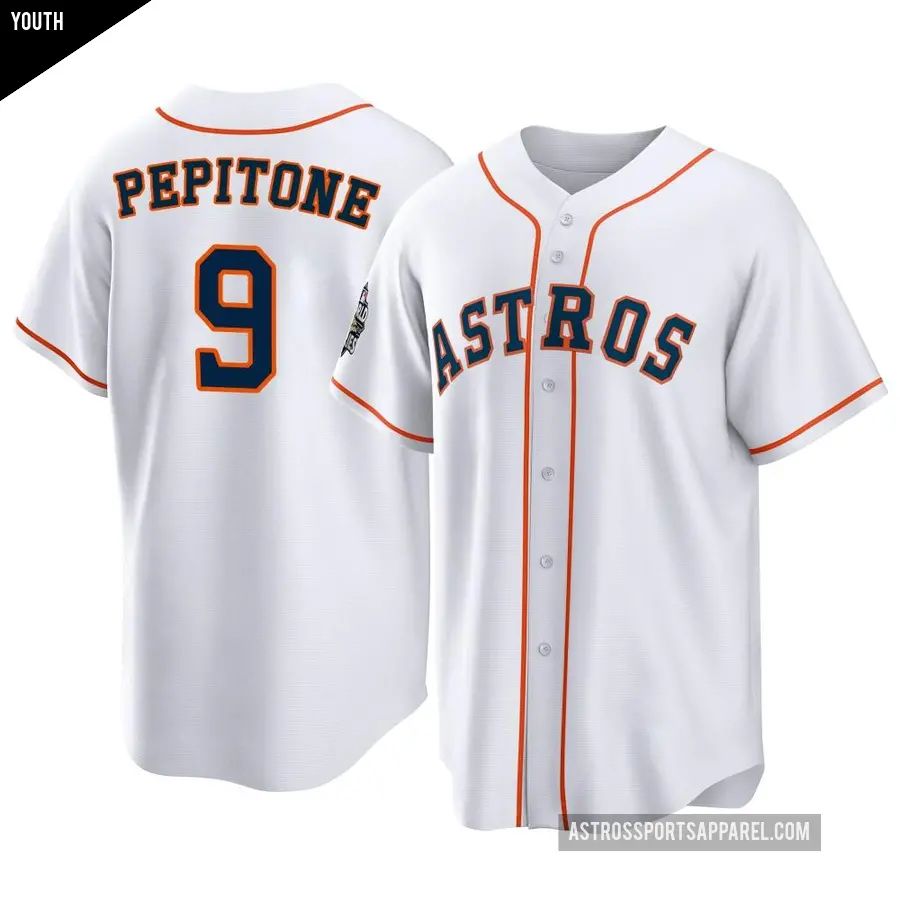 Youth Houston Astros ＃9 Joe Pepitone Replica White 2022 World Series Home Jersey