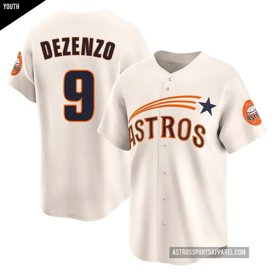 Youth Houston Astros ＃9 Zach Dezenzo Limited Cream Throwback Cooperstown Collection Jersey